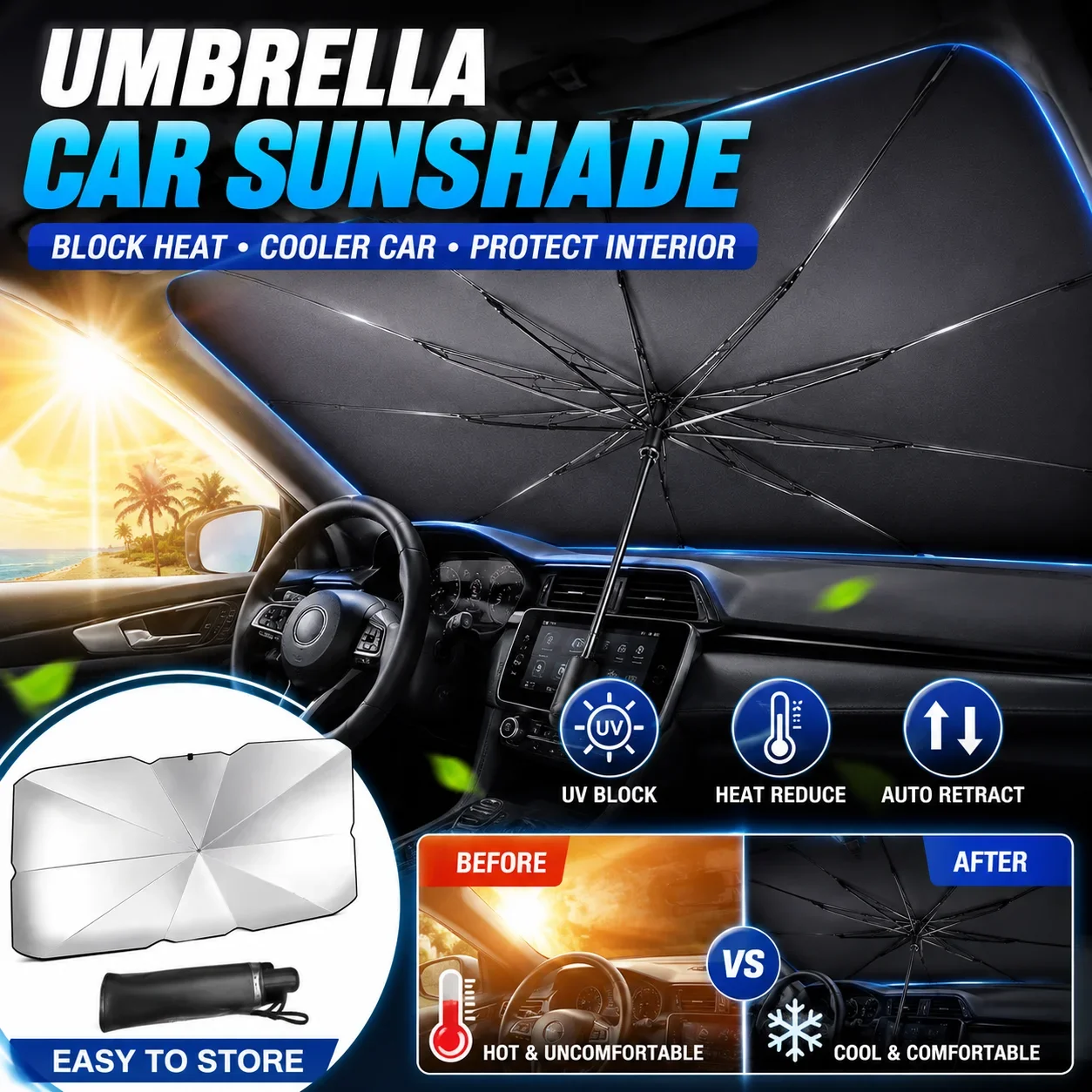 Car Sunshade Windshield Umbrella Foldable - Складной автомобильный солнцезащитный козырек на лобовое